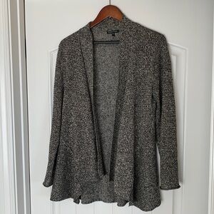 Eileen Fisher Wool & Linen Knit‎ Open Cardigan Sweater Womens Small Black Cream